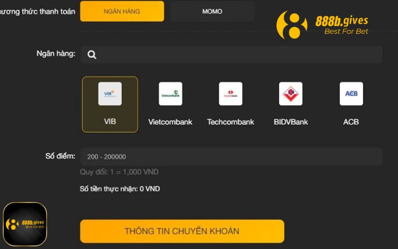 Nạp tiền 888B thường qua bank