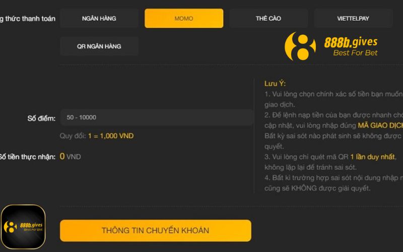 Một vài lưu ý khi nạp tại nhà cái 888B